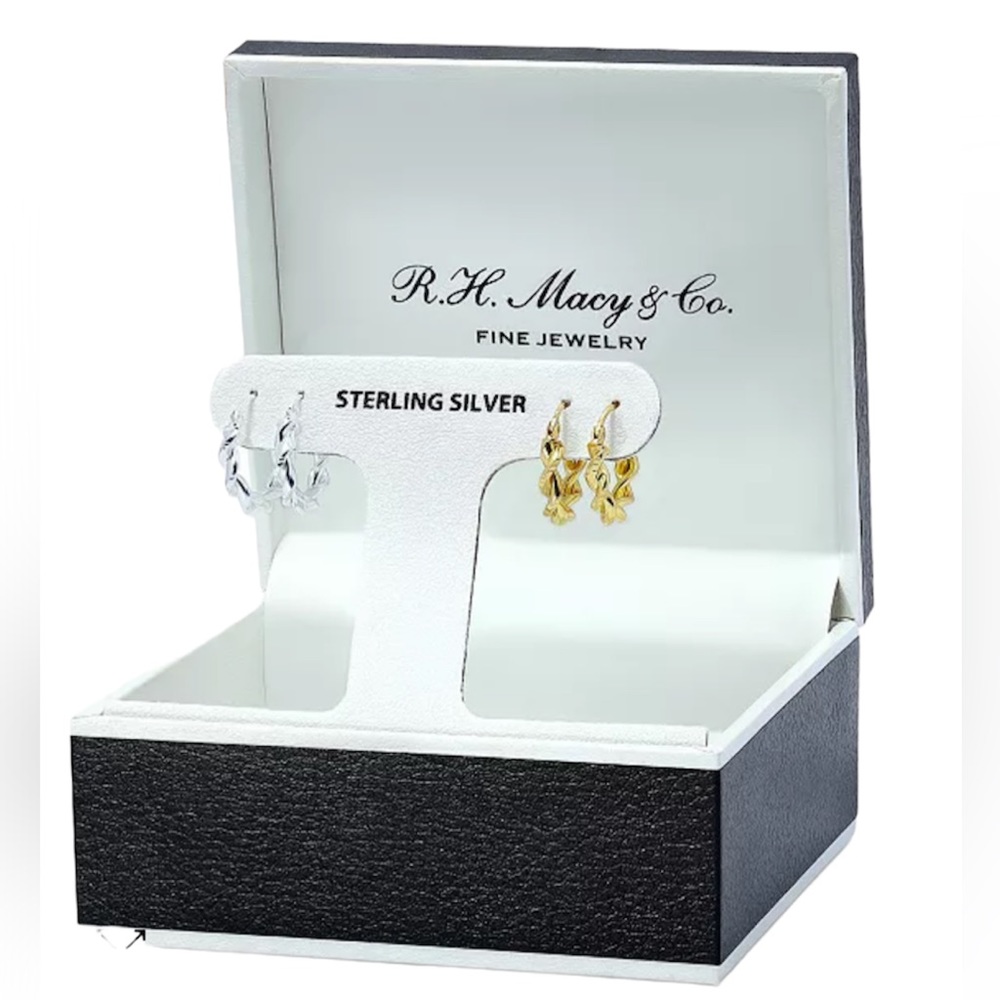 2-Pc. Set Twist Small Hoop Earrings in Sterling Silver & 18k Gold-Plate, 15mm